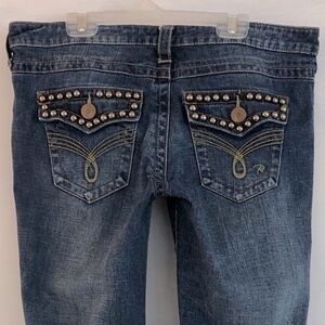 Revolution Jeans, distressed rivet studs. Size 11  / 12. Wide leg flare Boho